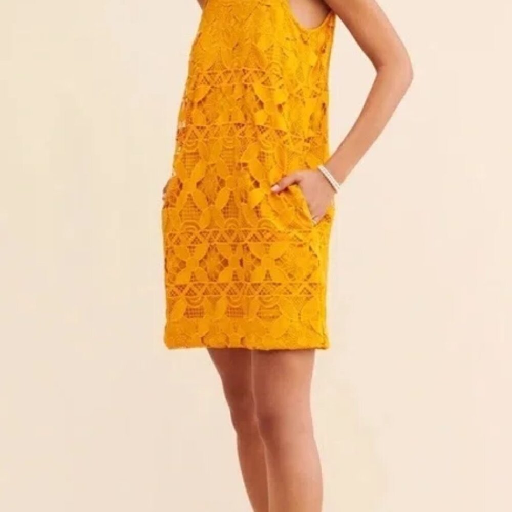 Anthropologie Lace Mini Dress in Maize Size XS